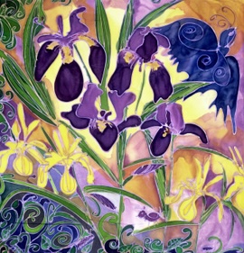 colourful picture of purple and yellow irises